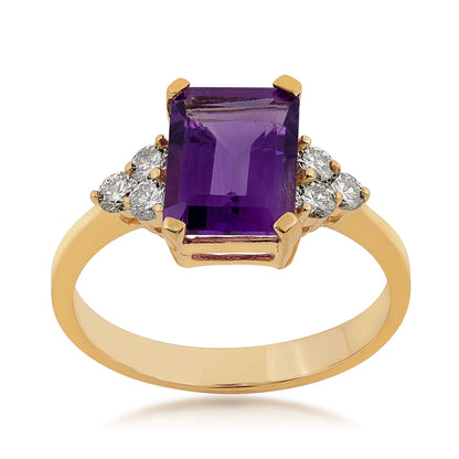 Emerald Cut Amethyst & 1/3 ct. tw. Diamond Ring in 14K Yellow Gold
