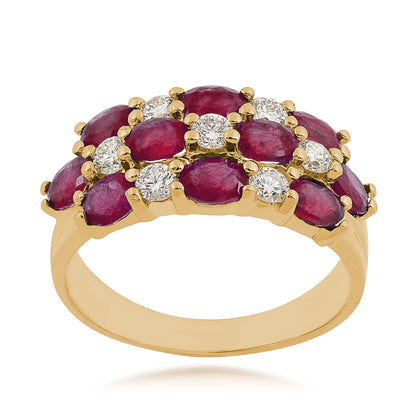 Oval Ruby & 1/2 ct. tw. Diamond Multirow Ring in 14K Yellow Gold