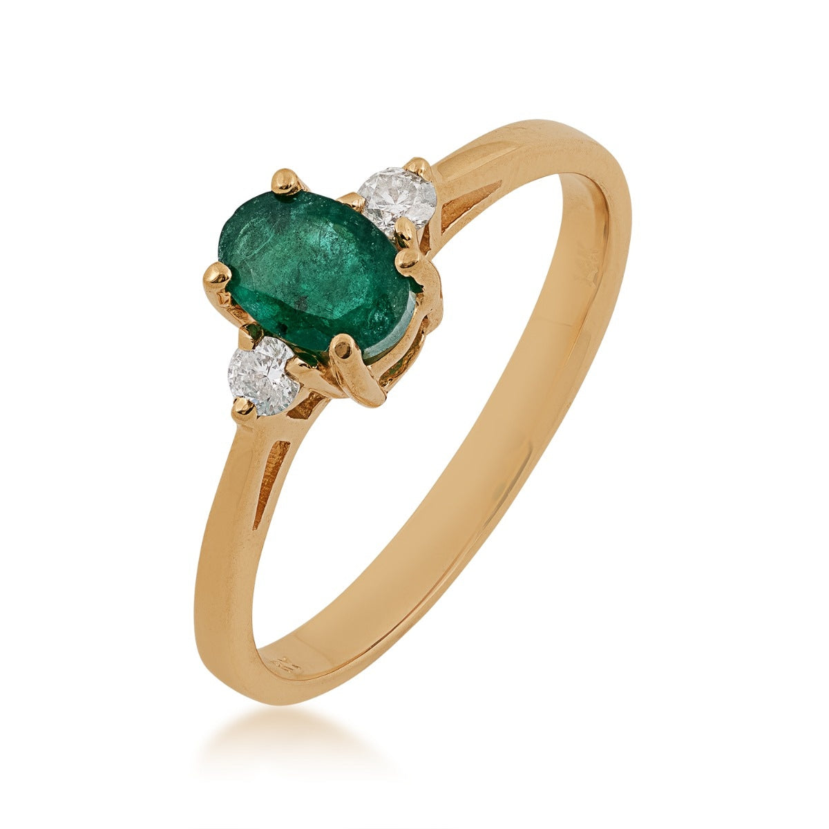 Oval Emerald & 1/10 ct. tw. Diamond Ring in 14K Yellow Gold front view