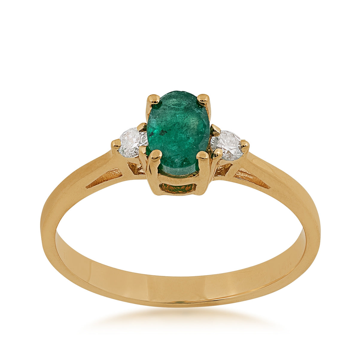 Oval Emerald & 1/10 ct. tw. Diamond Ring in 14K Yellow Gold