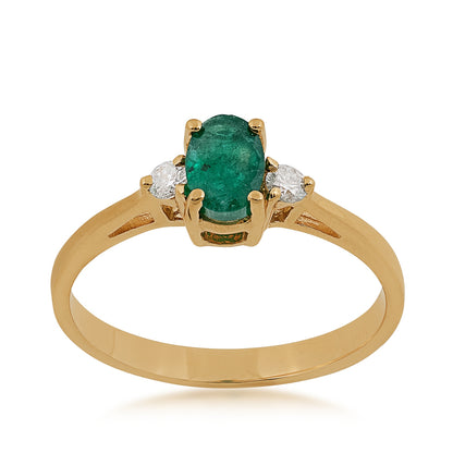 Oval Emerald & 1/10 ct. tw. Diamond Ring in 14K Yellow Gold