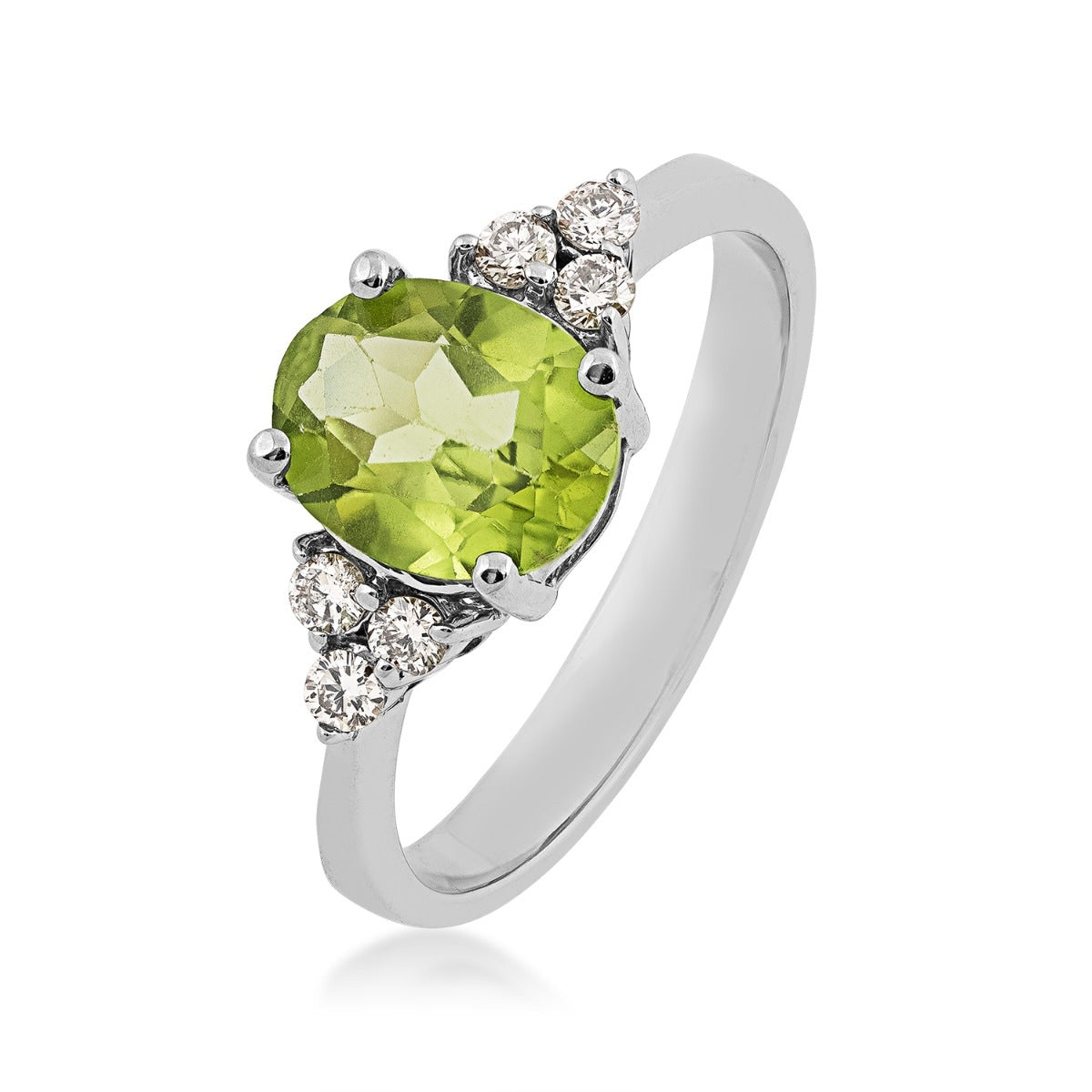 Oval Peridot & 1/7 ct. tw. Diamond Ring in 14K White Gold front view