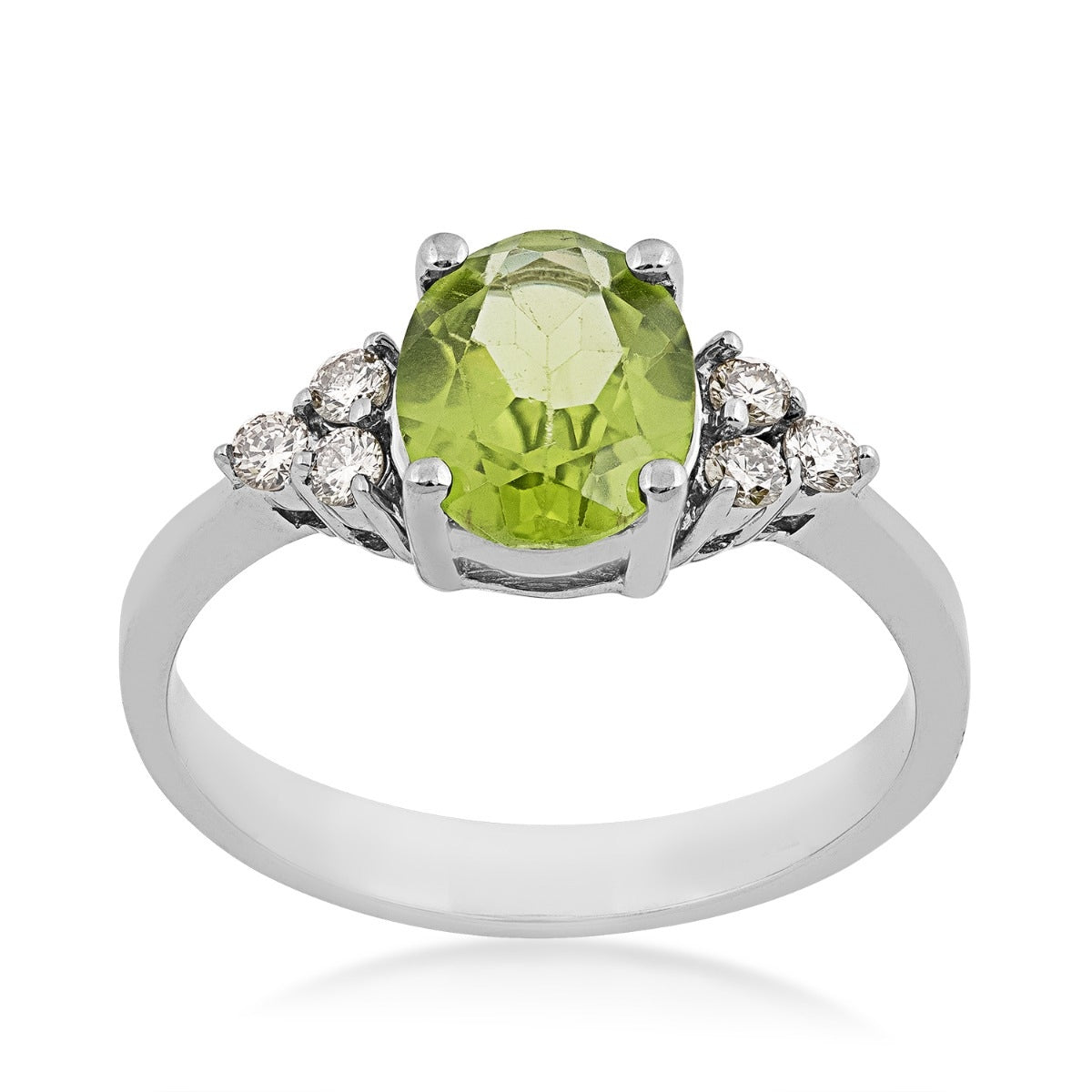 Oval Peridot & 1/7 ct. tw. Diamond Ring in 14K White Gold