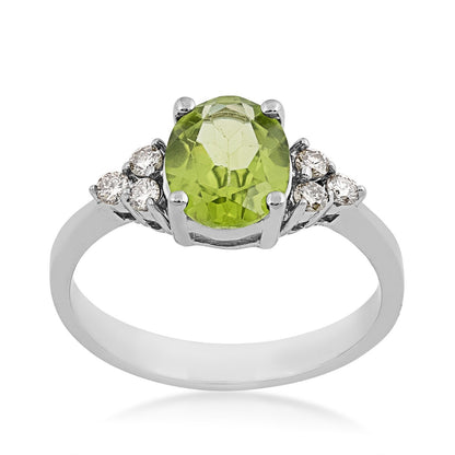 Oval Peridot & 1/7 ct. tw. Diamond Ring in 14K White Gold