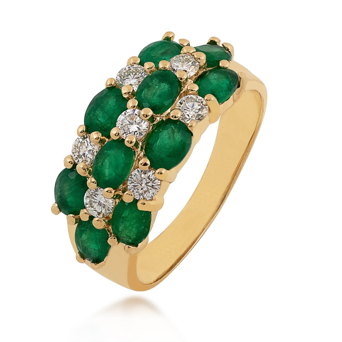 Oval Emerald & 1/2 ct. tw. Diamond Multirow Ring in 14K Yellow Gold front view