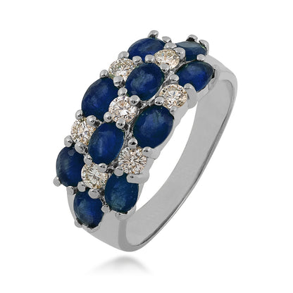 Oval Sapphire & 1/2 ct. tw. Diamond Multirow Ring in 14K White Gold front view
