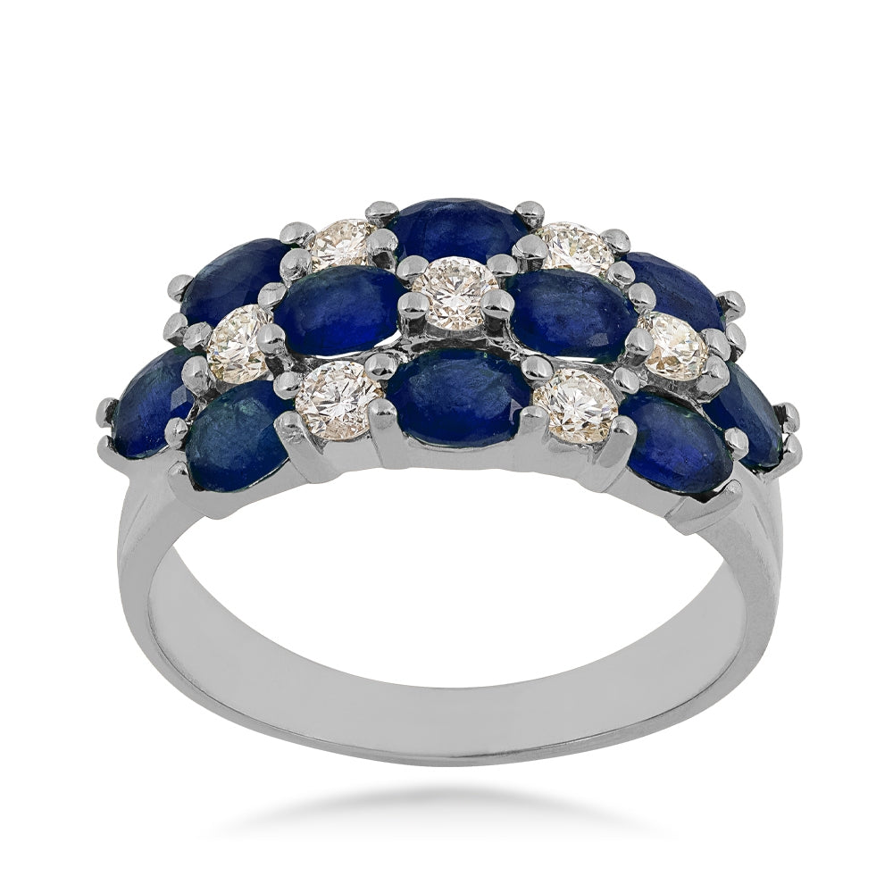 Oval Sapphire & 1/2 ct. tw. Diamond Multirow Ring in 14K White Gold
