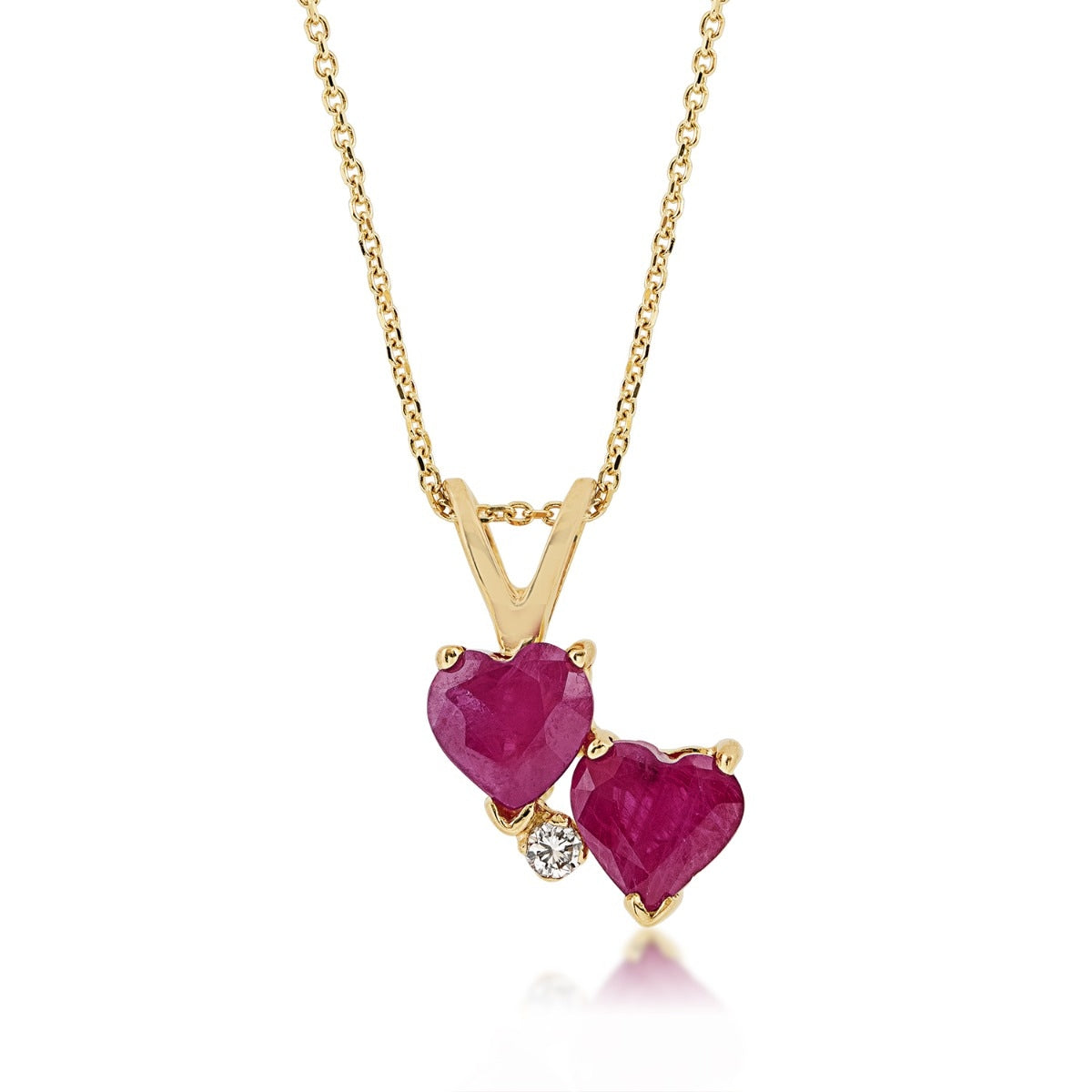 Double Heart Ruby & Diamond Accent Pendant in 14K Yellow Gold