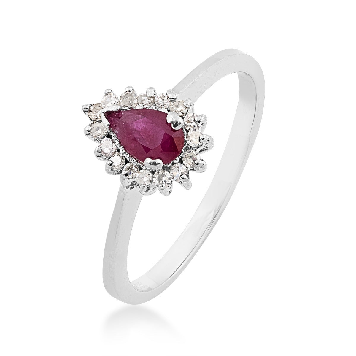 Pear Ruby & 1/7 ct. tw. Diamond Halo Ring in 14K White Gold front view