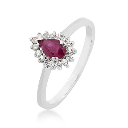 Pear Ruby & 1/7 ct. tw. Diamond Halo Ring in 14K White Gold front view