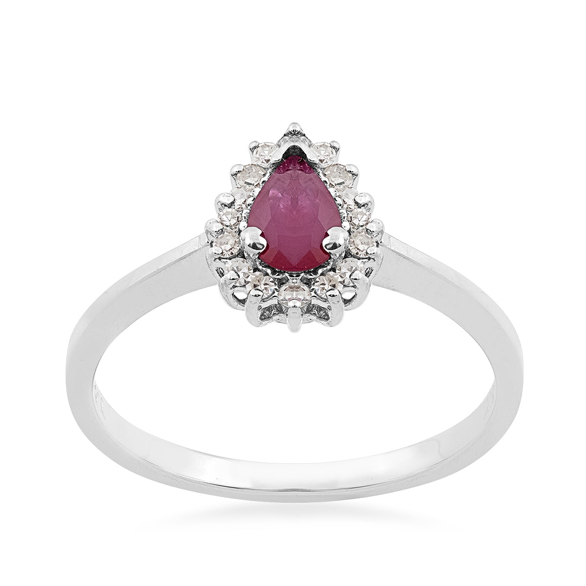 Pear Ruby & 1/7 ct. tw. Diamond Halo Ring in 14K White Gold