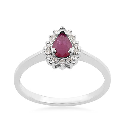 Pear Ruby & 1/7 ct. tw. Diamond Halo Ring in 14K White Gold