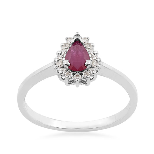 Pear Ruby & 1/7 ct. tw. Diamond Halo Ring in 14K White Gold