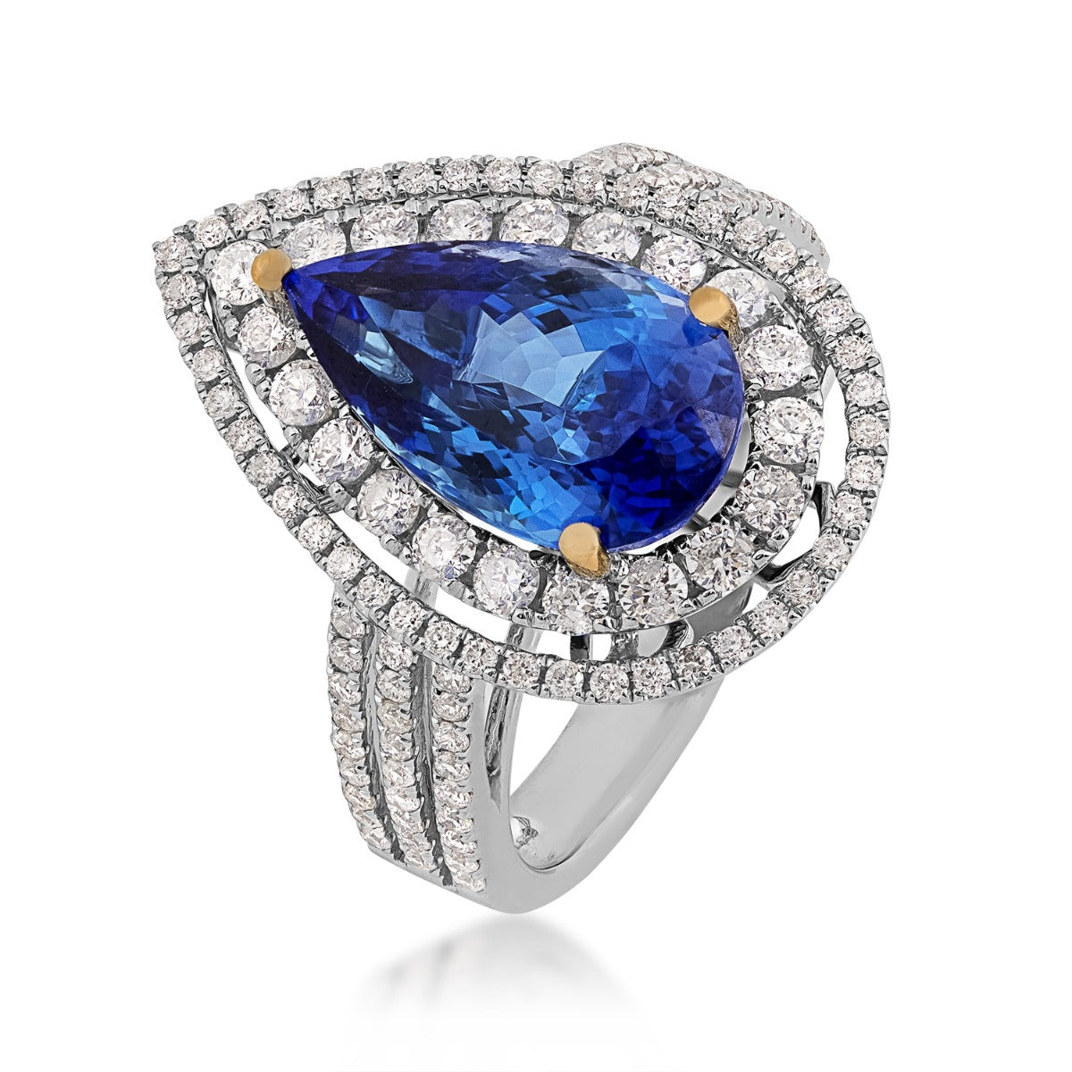 Pear Tanzanite & 2-1/5 ct. tw. Diamond Double Halo Ring in 14K White Gold front view