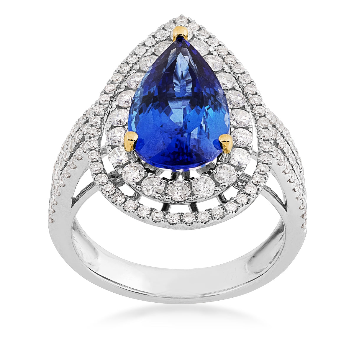 Pear Tanzanite & 2-1/5 ct. tw. Diamond Double Halo Ring in 14K White Gold
