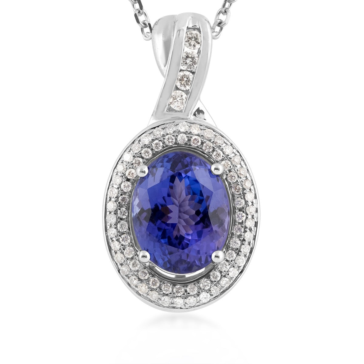 Oval Tanzanite & 3/8 ct. tw. Diamond Double Halo Pendant in 14K White Gold