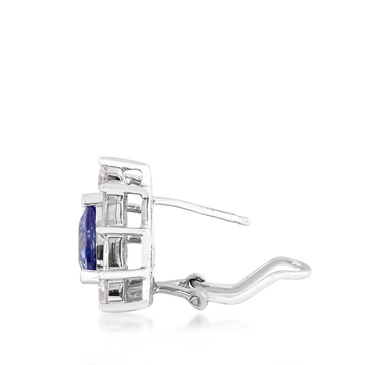 Trillion Tanzanite & 1-1/2 ct. tw. Round & Baguette Diamond Halo Earrings in 14K White Gold front view