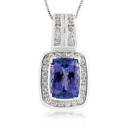 Cushion Tanzanite & 3/4 ct. tw. Diamond Halo Pendant in 14K White Gold