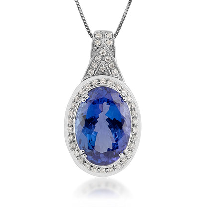 Oval Tanzanite & 1/4 ct. tw. Diamond Halo Pendant in 14K White Gold