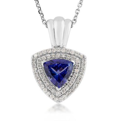 Trillion Tanzanite & 5/8 ct. tw. Diamond Double Halo Pendant in 14K White Gold