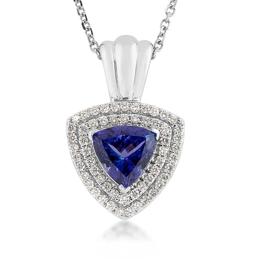 Trillion Tanzanite & 5/8 ct. tw. Diamond Double Halo Pendant in 14K White Gold