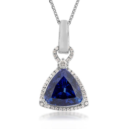 Trillion Tanzanite & 1/4 ct. tw. Diamond Halo Pendant in 14K White Gold