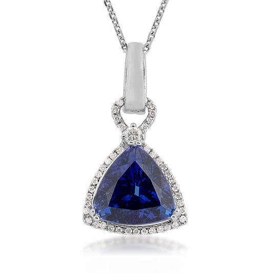 Trillion Tanzanite & 1/4 ct. tw. Diamond Halo Pendant in 14K White Gold