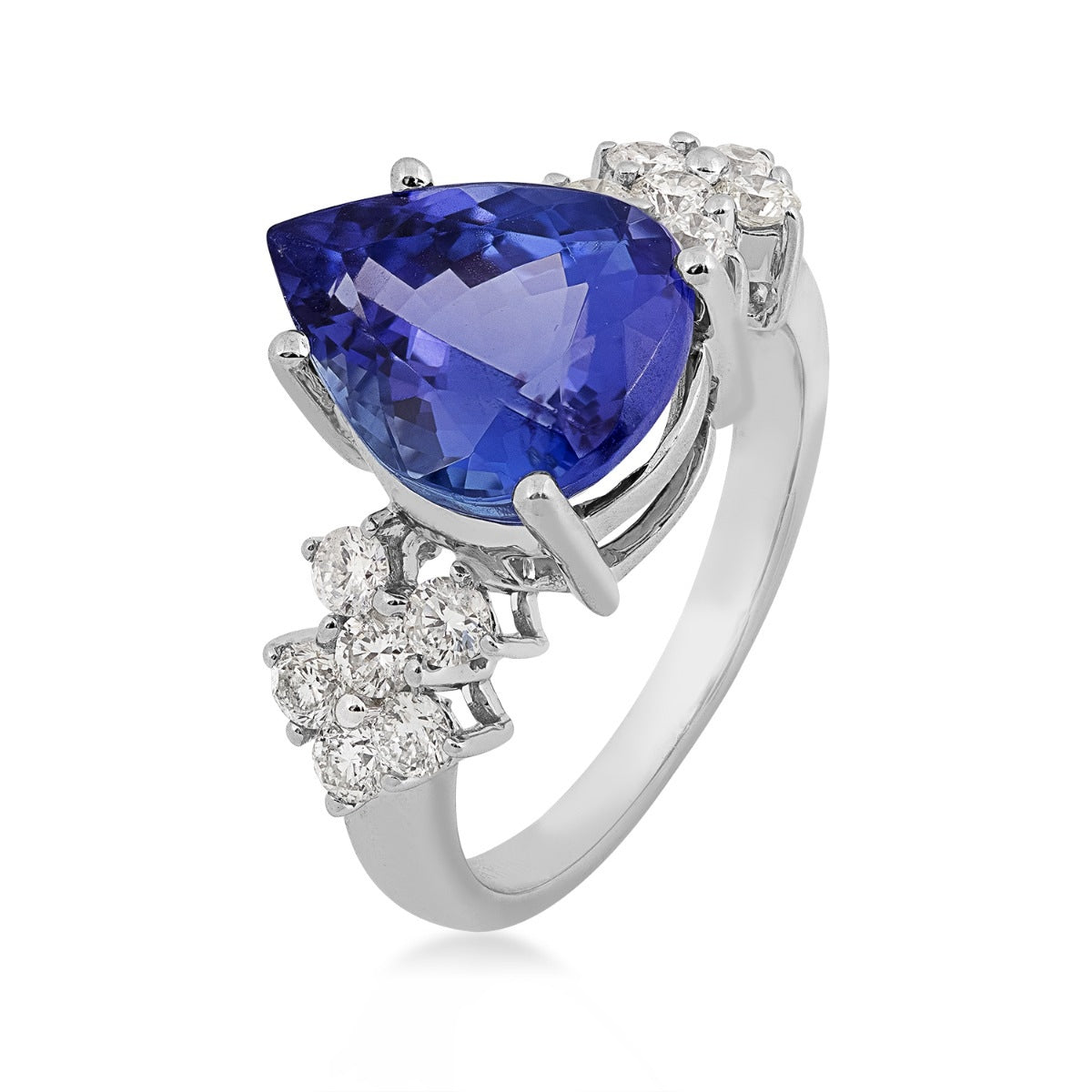 Pear Tanzanite & 5/8 ct. tw. Diamond Ring in 14K White Gold front view