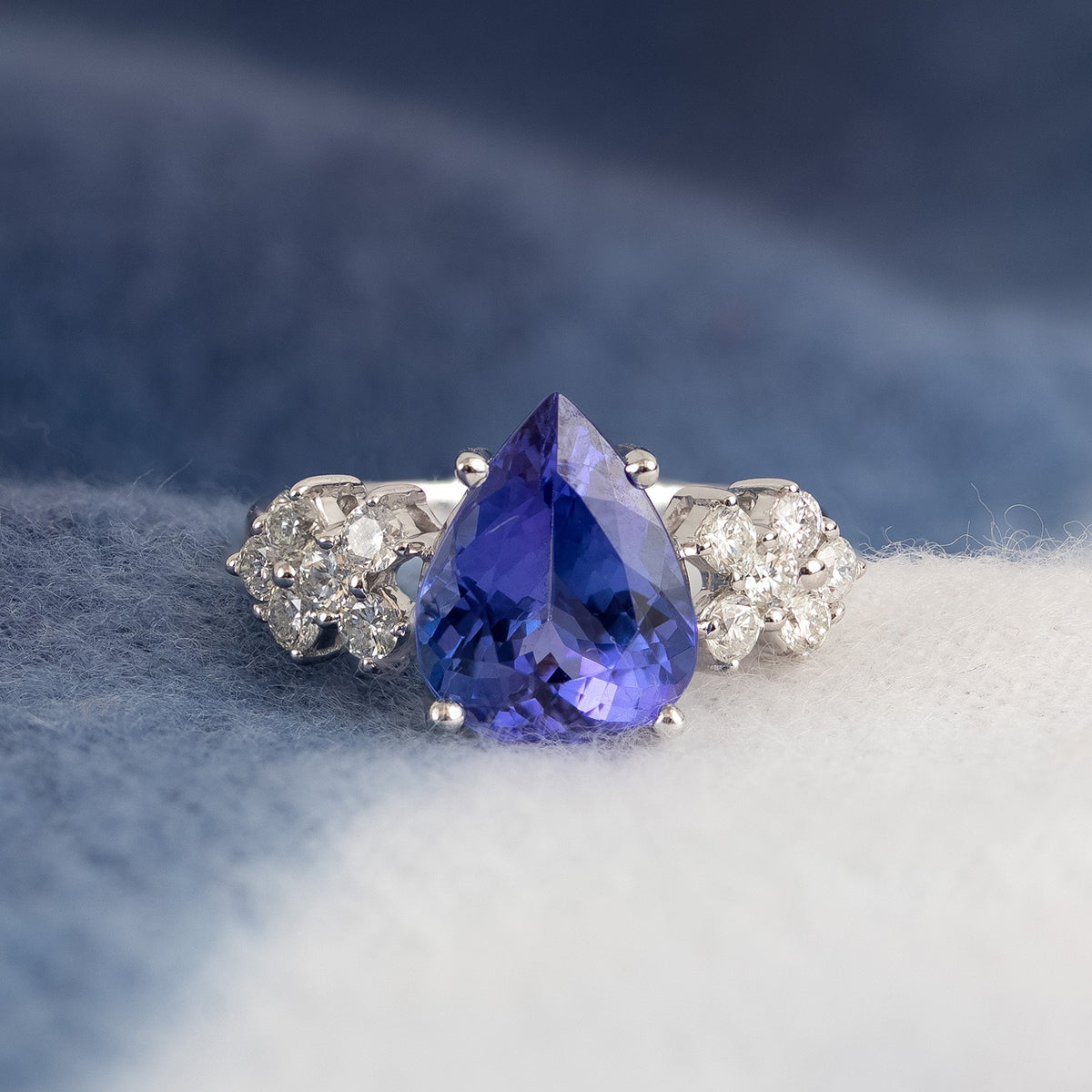 Pear Tanzanite & 5/8 ct. tw. Diamond Ring in 14K White Gold close-up detail