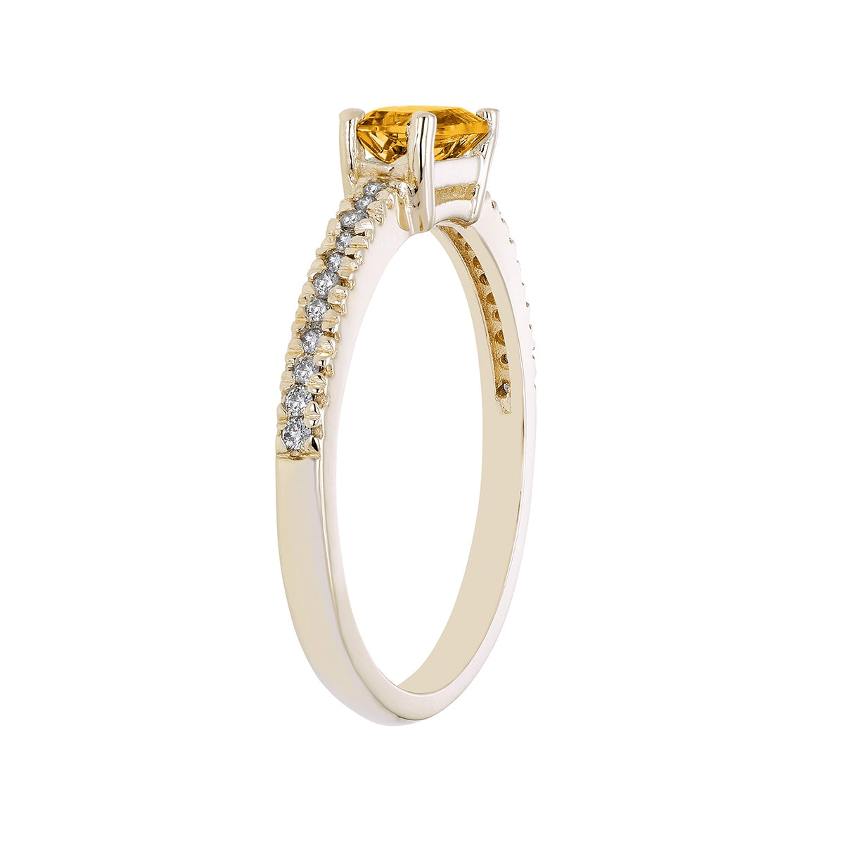 Emerald Cut Citrine & 1/10 ct. tw. Diamond Ring in 10K Yellow Gold front view