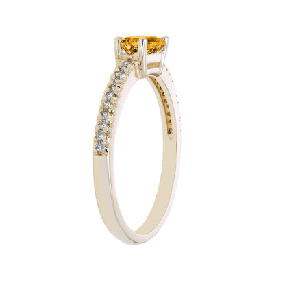 Emerald Cut Citrine & 1/10 ct. tw. Diamond Ring in 10K Yellow Gold front view