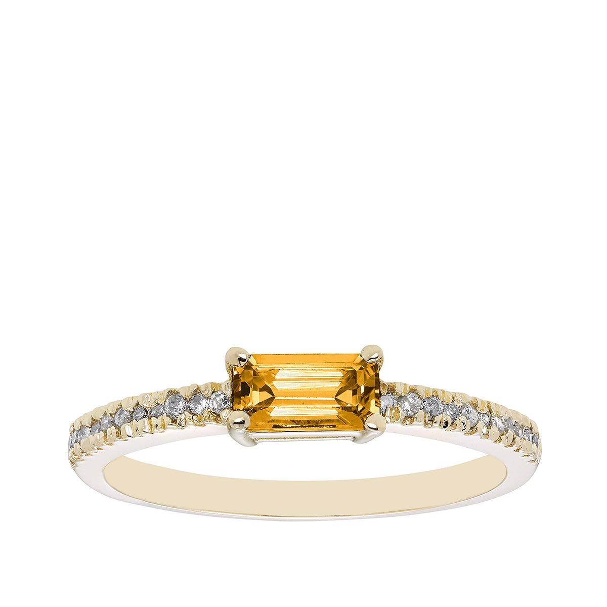 Emerald Cut Citrine & 1/10 ct. tw. Diamond Ring in 10K Yellow Gold