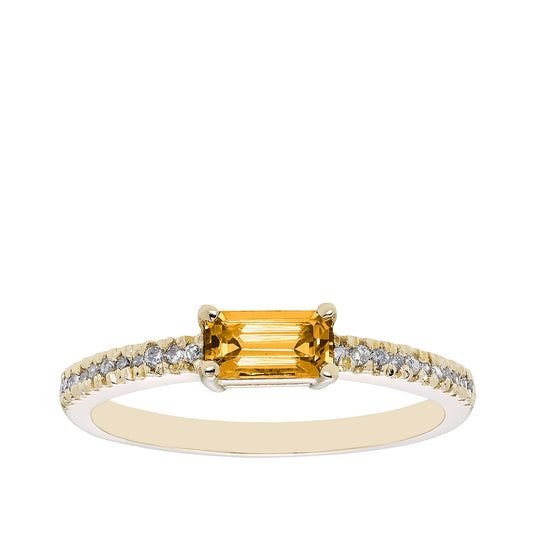 Emerald Cut Citrine & 1/10 ct. tw. Diamond Ring in 10K Yellow Gold