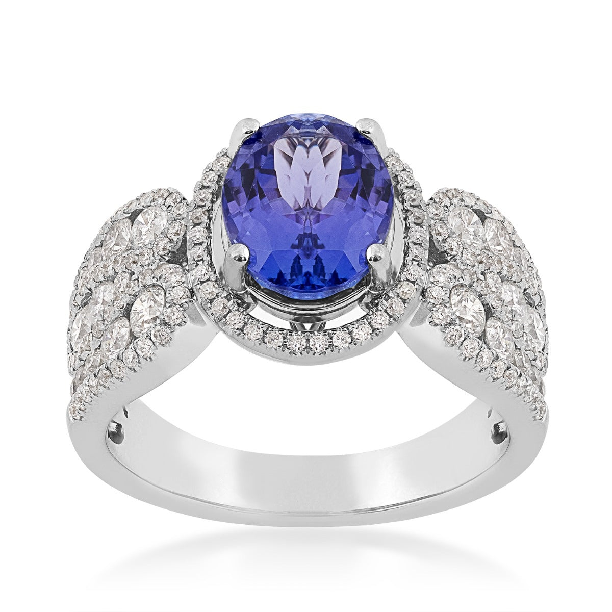 Oval Tanzanite & 1 ct. tw. Diamond Halo Ring in 14K White Gold
