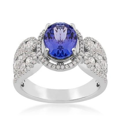 Oval Tanzanite & 1 ct. tw. Diamond Halo Ring in 14K White Gold