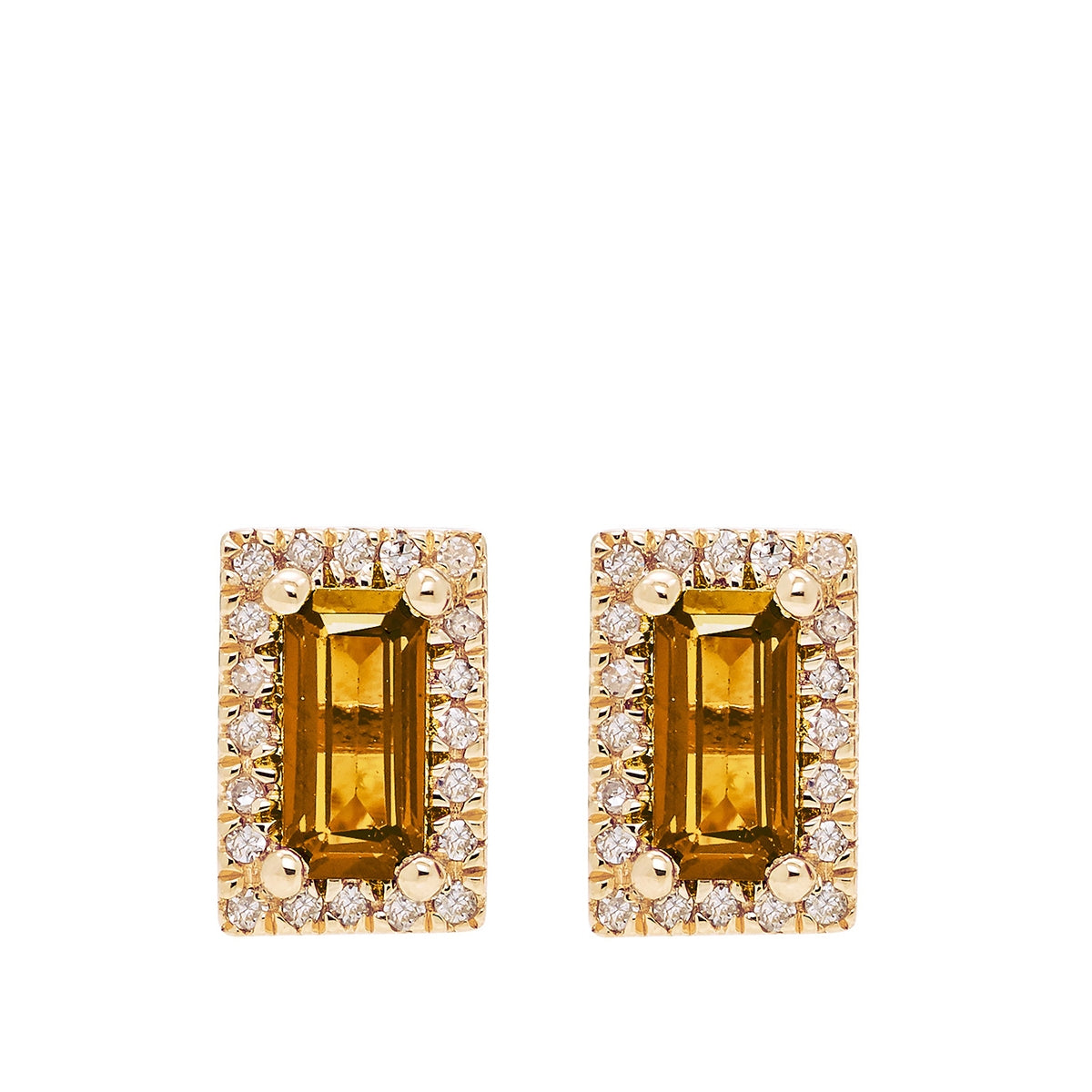 Emerald Cut Citrine & 1/8 ct. tw. Diamond Halo Earrings in 10K Yellow Gold
