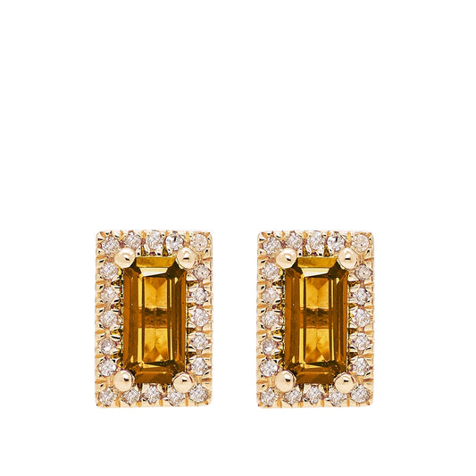 Emerald Cut Citrine & 1/8 ct. tw. Diamond Halo Earrings in 10K Yellow Gold