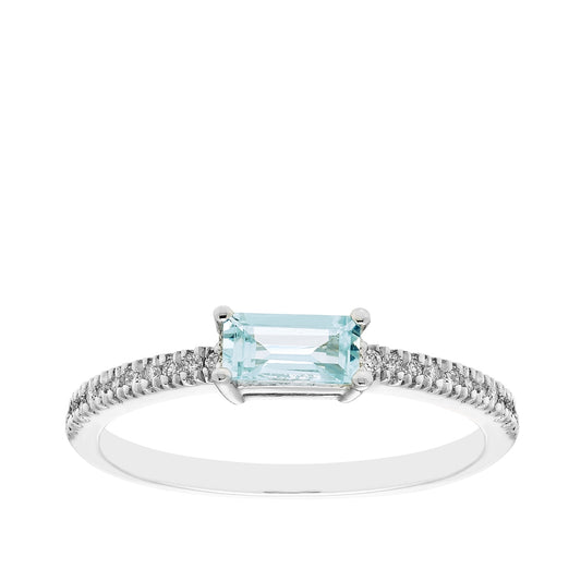 Emerald Cut Aquamarine & 1/10 ct. tw. Diamond Stackable Ring in 10K White Gold