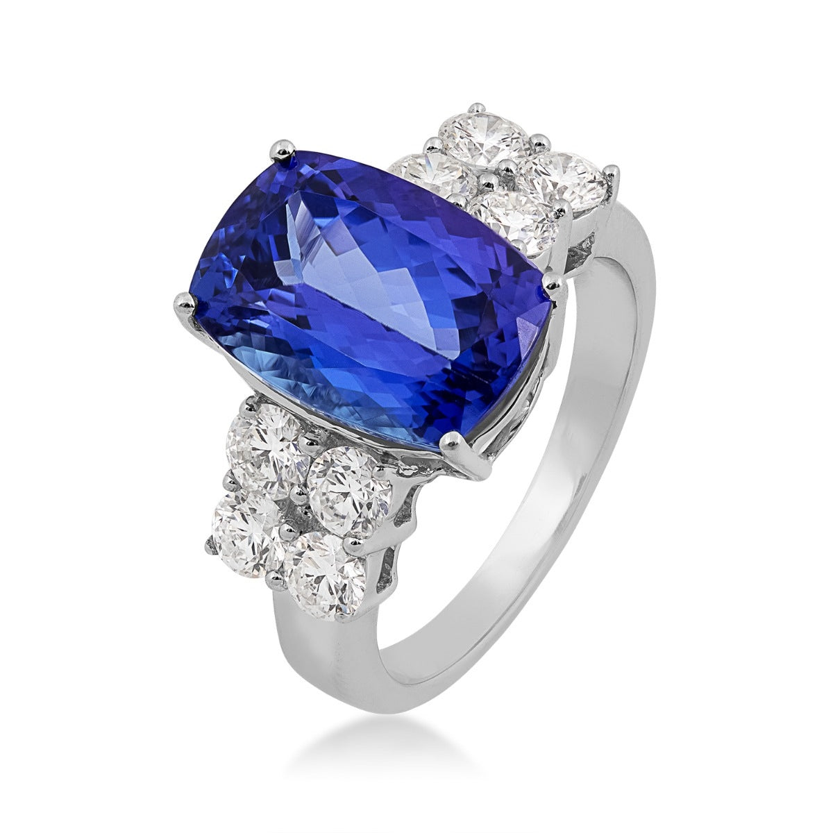Cushion Tanzanite & 1-1/10 ct. tw. Diamond Ring in 14K White Gold front view