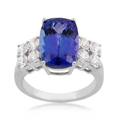 Cushion Tanzanite & 1-1/10 ct. tw. Diamond Ring in 14K White Gold