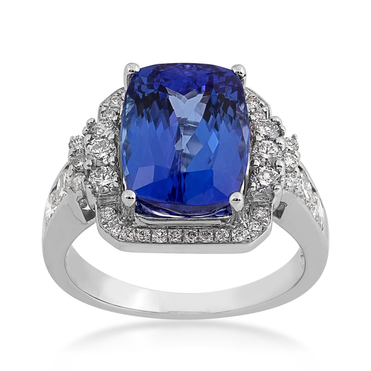 Cushion Tanzanite & 1 ct. tw. Diamond Halo Ring in 14K White Gold