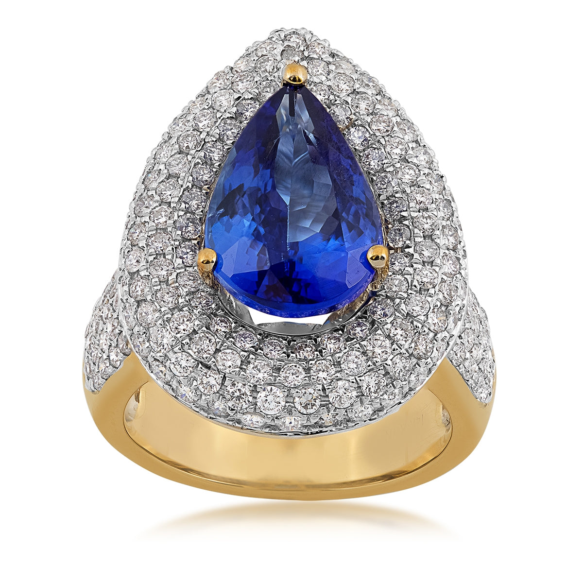 Pear Tanzanite & 2 ct. tw. Diamond Triple Halo Ring in 14K Yellow Gold
