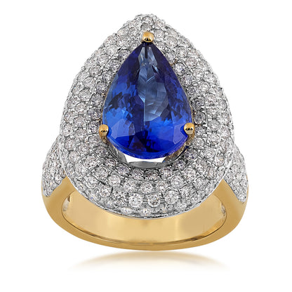 Pear Tanzanite & 2 ct. tw. Diamond Triple Halo Ring in 14K Yellow Gold
