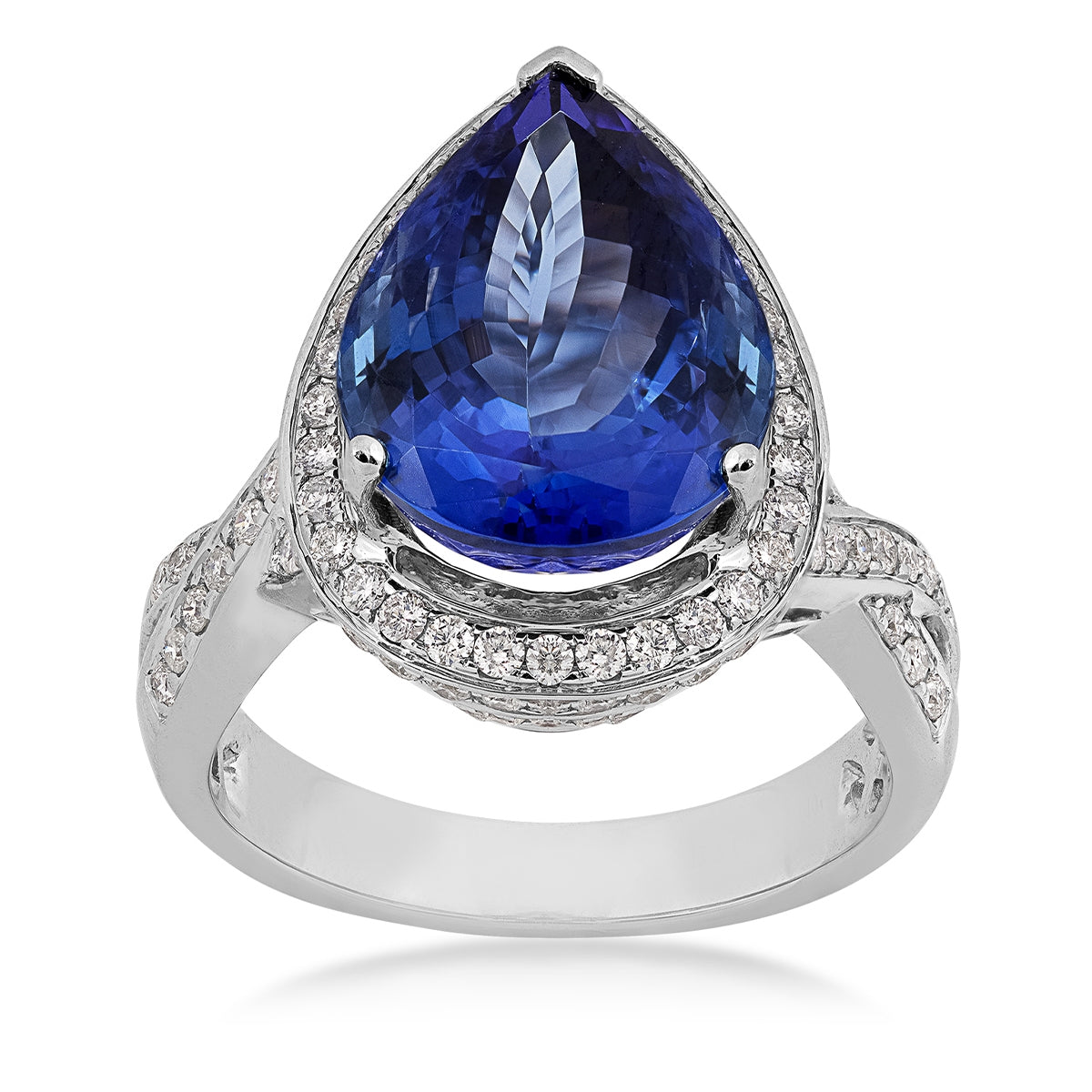 Pear Tanzanite & 7/8 ct. tw. Diamond Halo Twist Ring in 14K White Gold