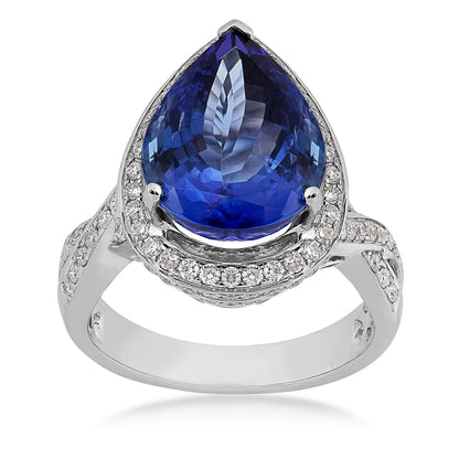 Pear Tanzanite & 7/8 ct. tw. Diamond Halo Twist Ring in 14K White Gold