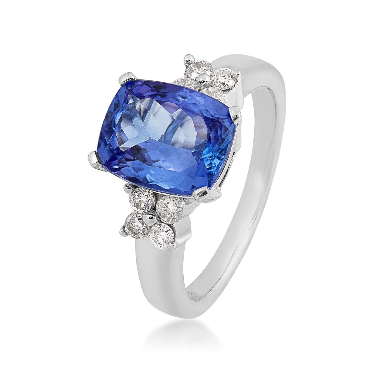 Cushion Tanzanite & 1/3 ct. tw. Diamond Ring in 14K White Gold front view