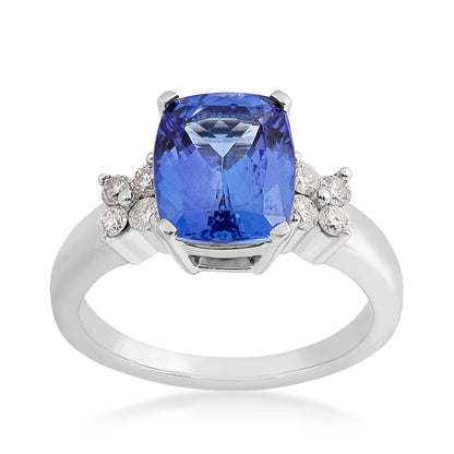 Cushion Tanzanite & 1/3 ct. tw. Diamond Ring in 14K White Gold