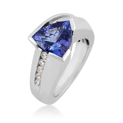 Trillion Tanzanite & 1/5 ct. tw. Diamond Ring in 14K White Gold front view