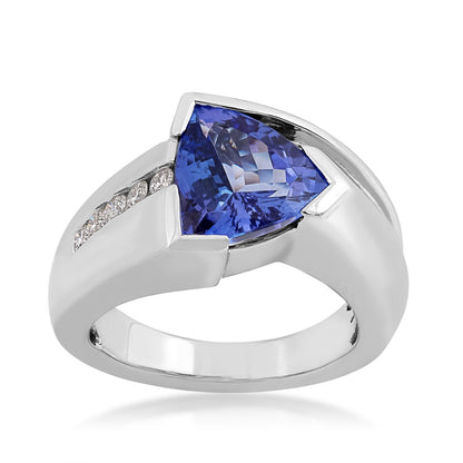Trillion Tanzanite & 1/5 ct. tw. Diamond Ring in 14K White Gold