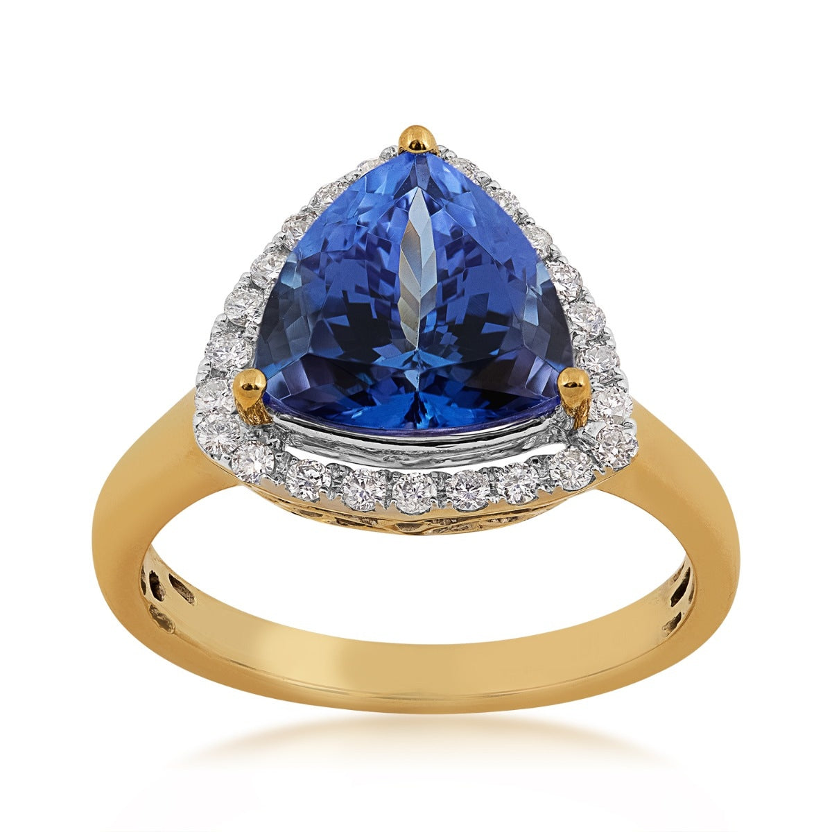 Trillion Tanzanite & 1/3 ct. tw. Diamond Halo Ring in 14K Yellow Gold
